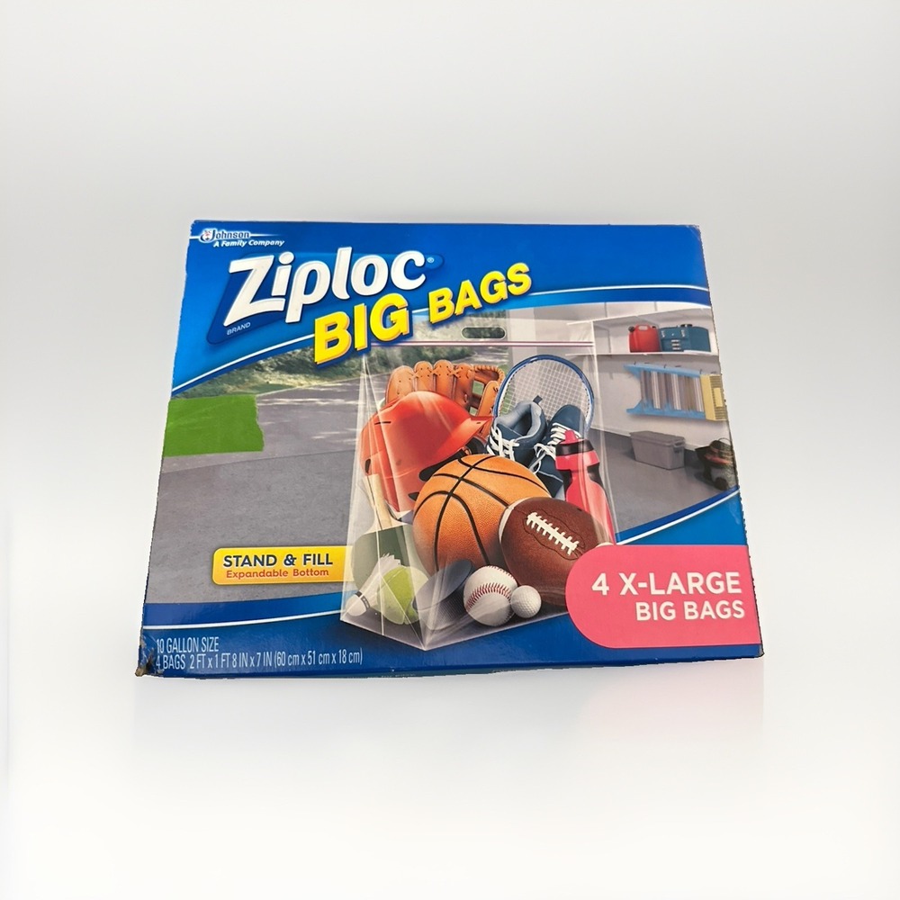 Ziploc Big Bags X-LARGE XL 10 Gallon Size (4 Count Pack) Storage Tote Bag